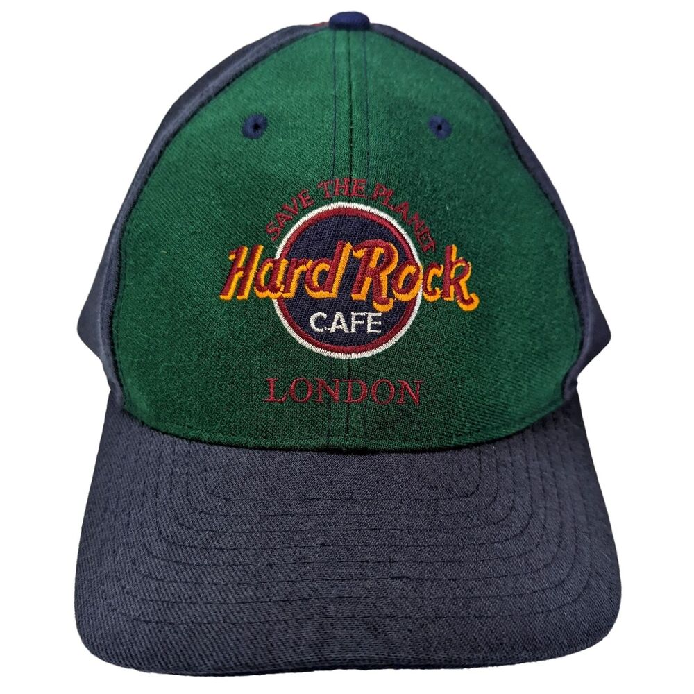 Vintage Hard Rock Cafe Blue Green Burgundy Snapback Hat Wool London 90s Retro OS